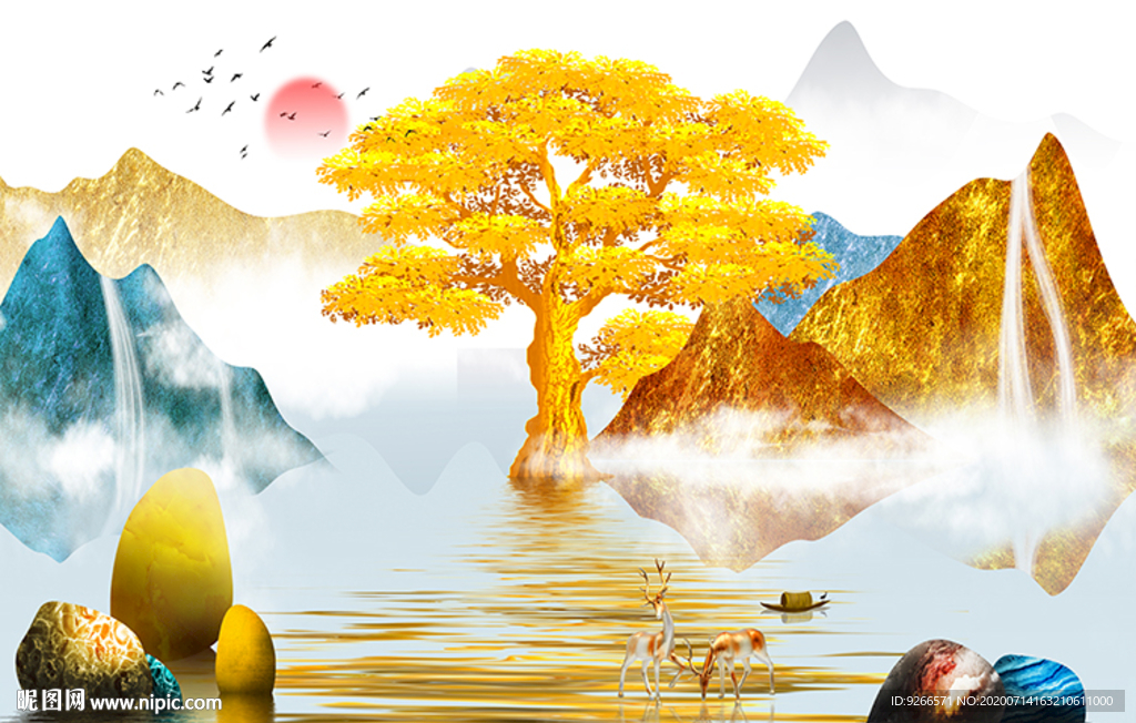 电表箱石来运转麋鹿晶瓷画装饰画