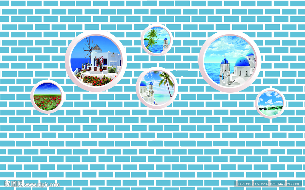 3D地中海砖墙背景