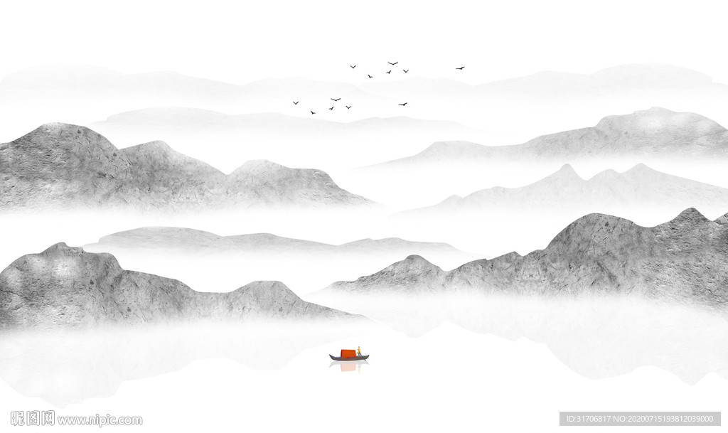 中式水墨山水画