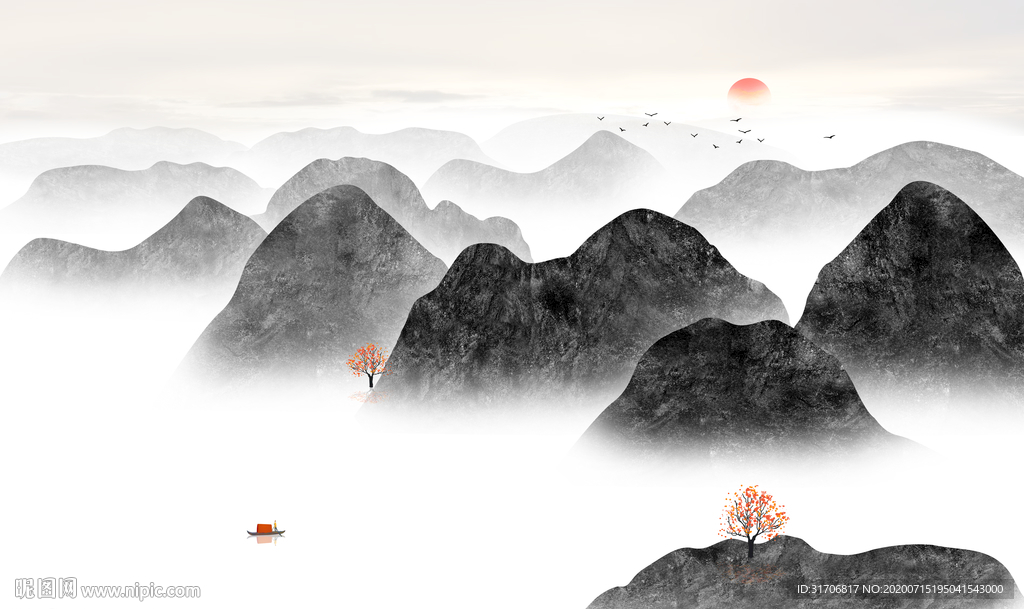 中式水墨山水画