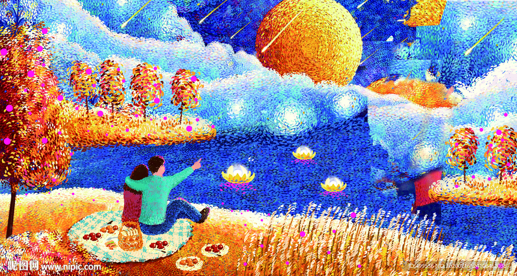 风景人物插画