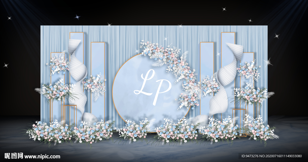 浅蓝色婚礼迎宾区