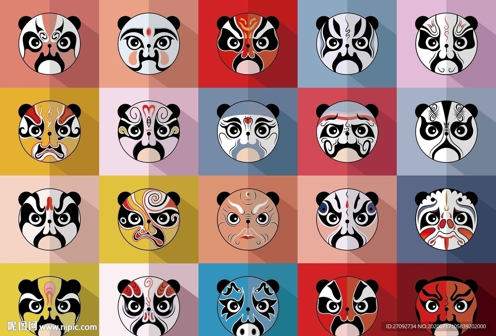 熊猫国粹京剧戏剧传统脸谱20个