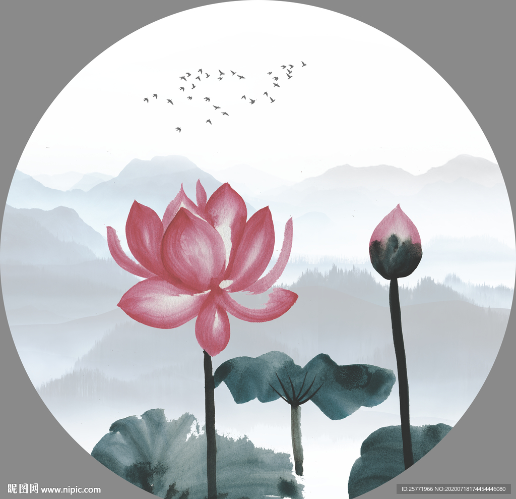 水墨荷花中式装饰画