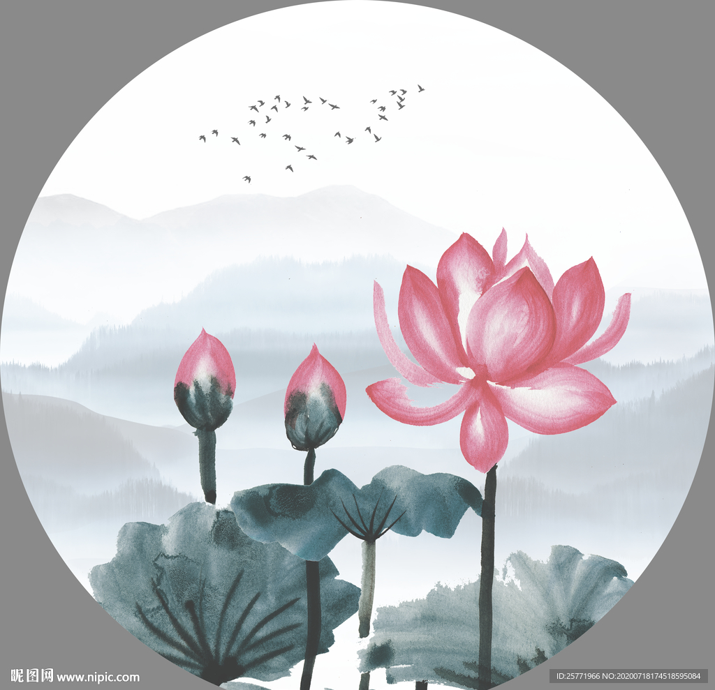 水墨荷花中式装饰画