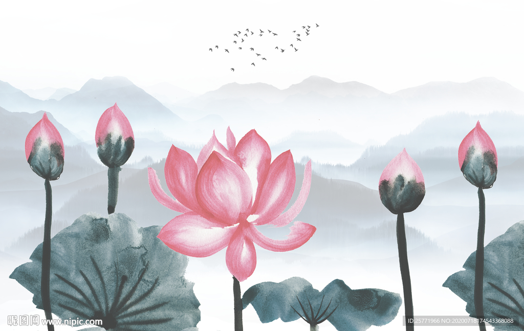 水墨荷花 荷花背景墙