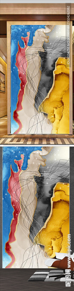 北欧风抽象水墨玄关装饰画