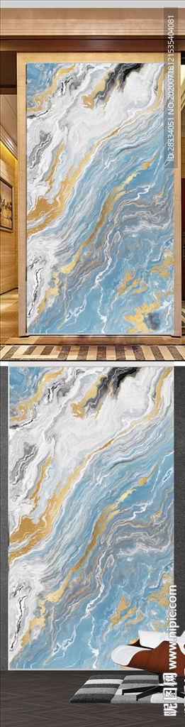 现代金色水墨大理石玄关壁画