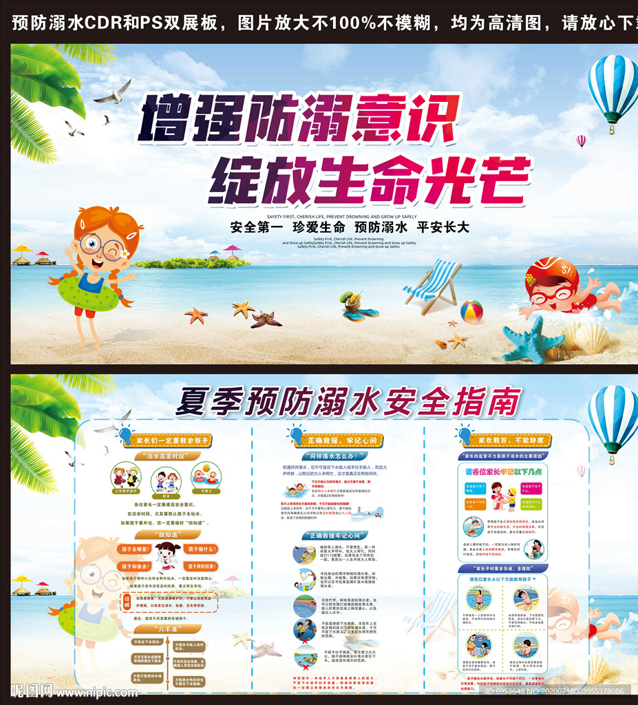 夏季预防溺水安全指南双宣传栏