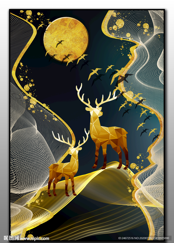 金色鹿玄关画