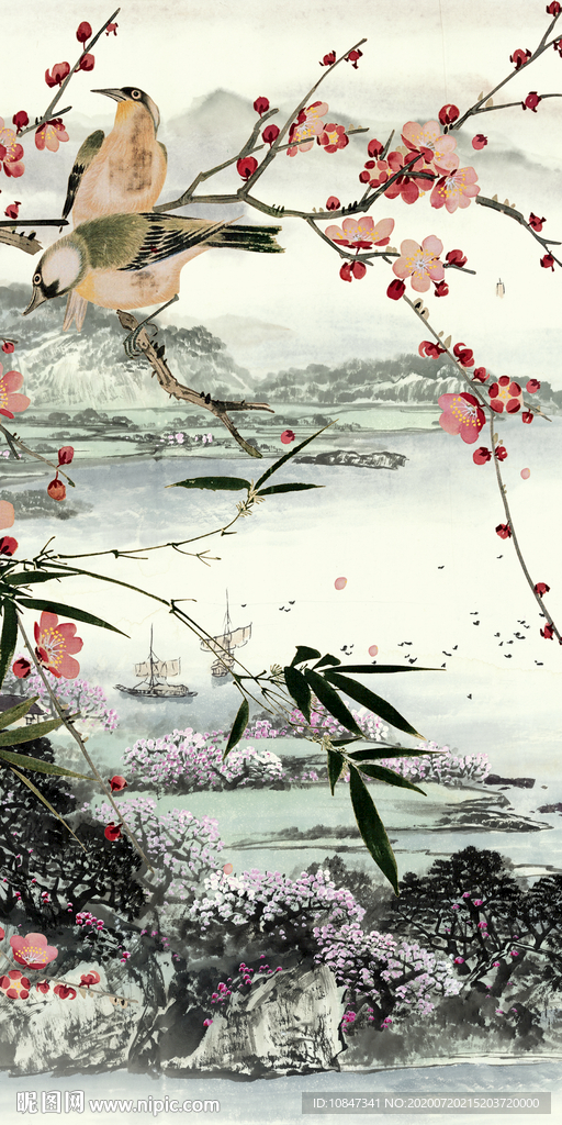 花鸟 新山水玄关图 TIF分层