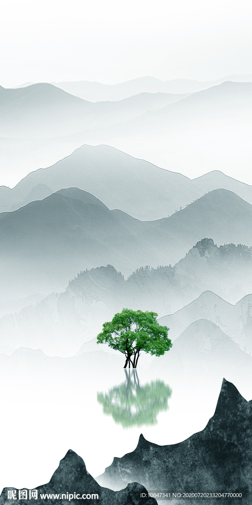 超清新山水玄关画 TIF分层