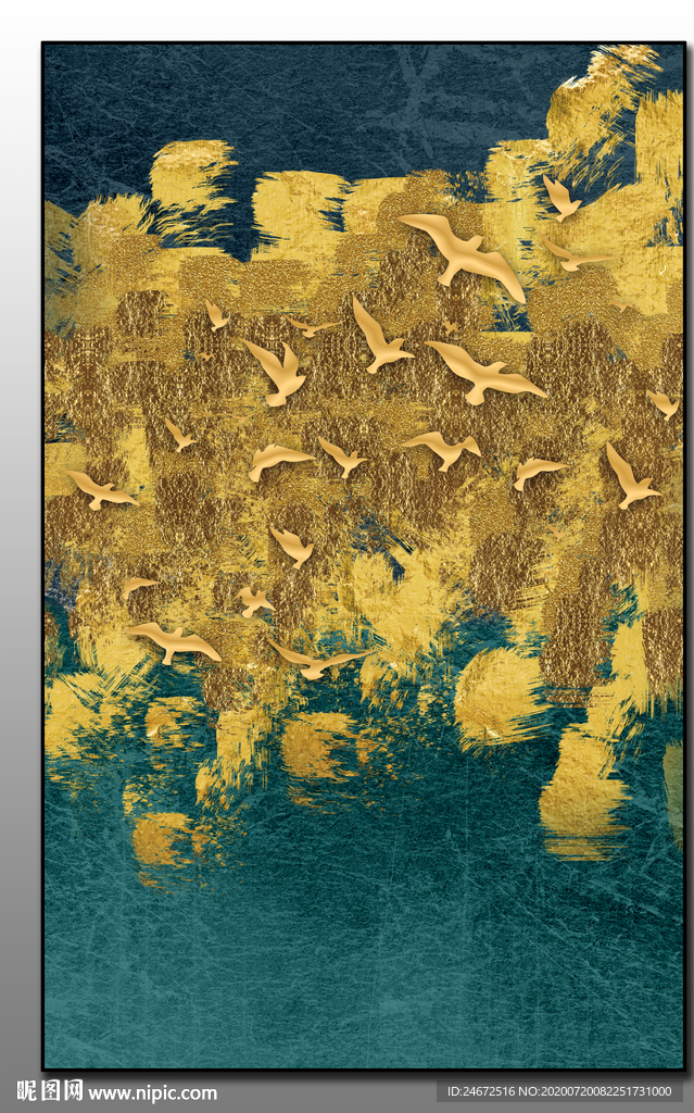 现代简约抽象金色飞鸟玄关装饰画