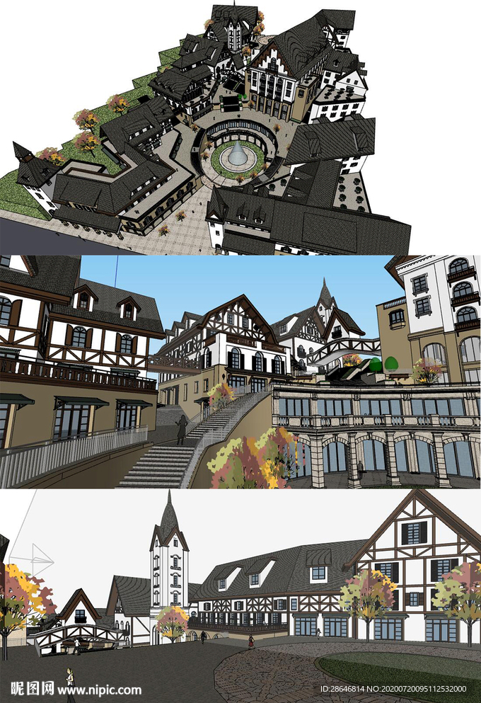 瑞士风情商业街SU模型
