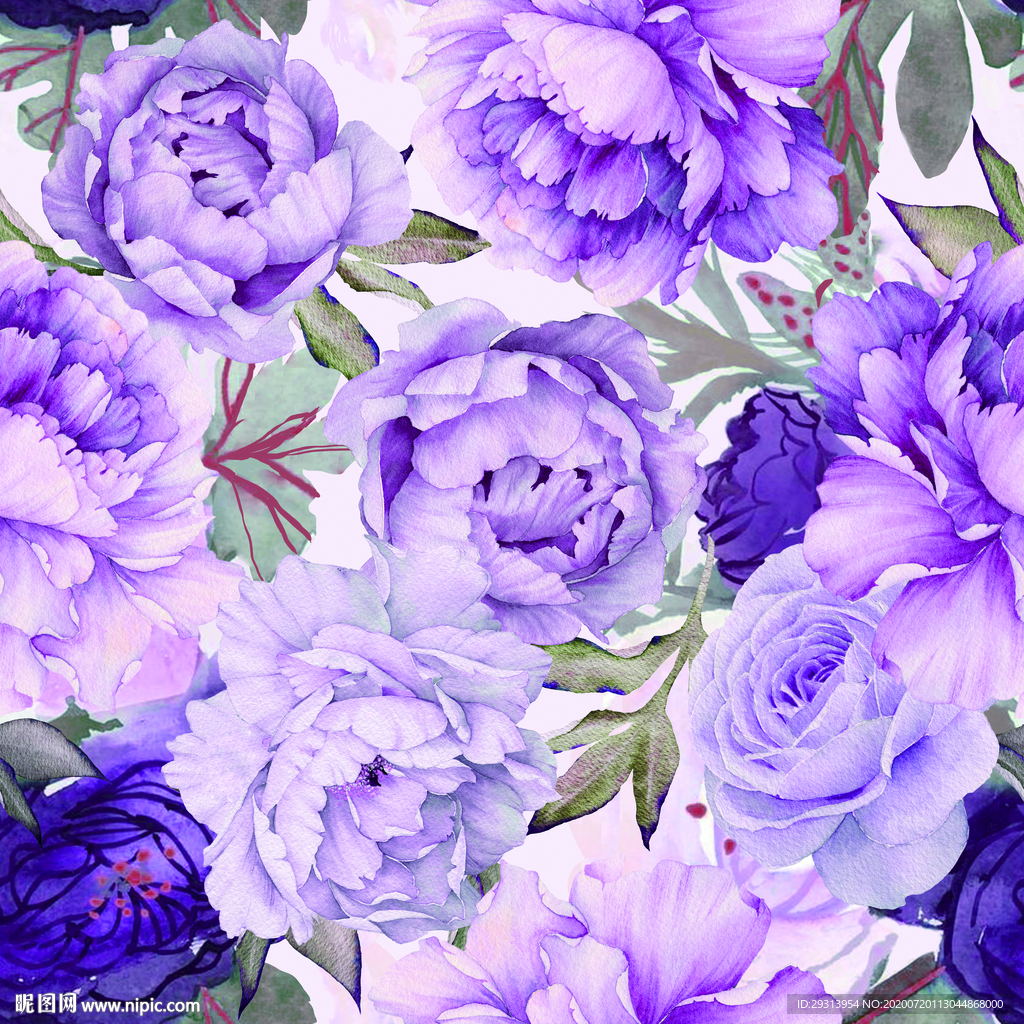 数码印花 手绘花朵