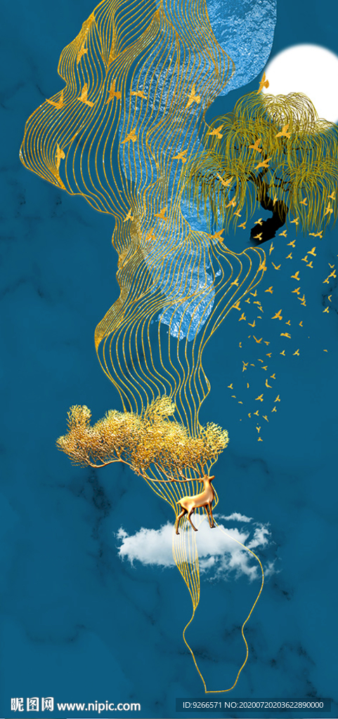 麋鹿玄关晶瓷画装饰画