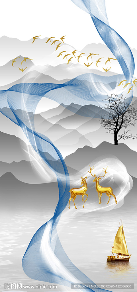 麋鹿玄关晶瓷画装饰画