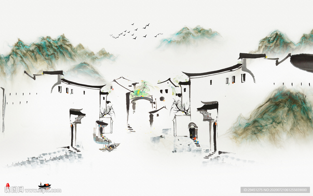 高清 轻奢山水画 tif分层