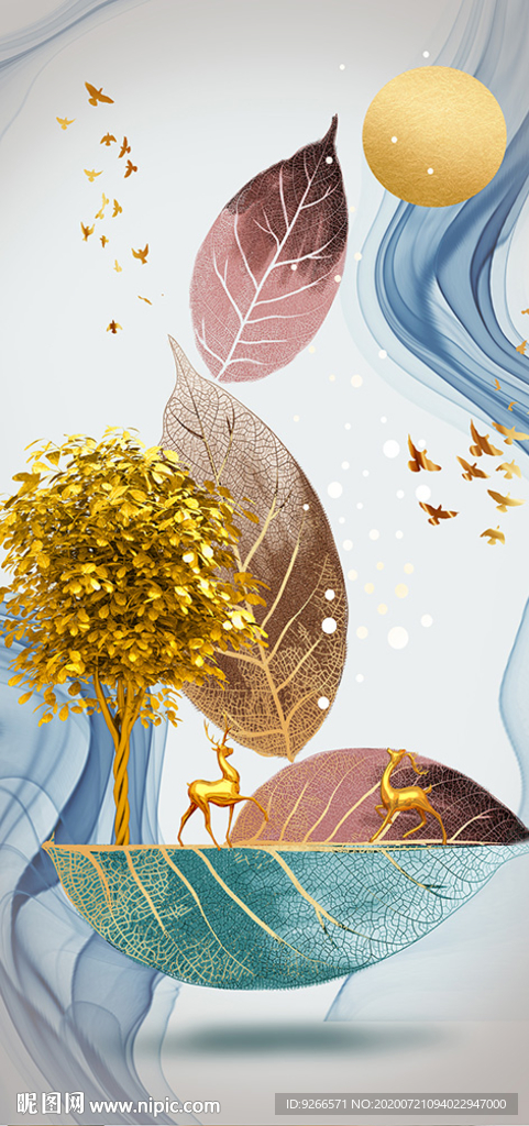 石来运转麋鹿玄关晶瓷画装饰画