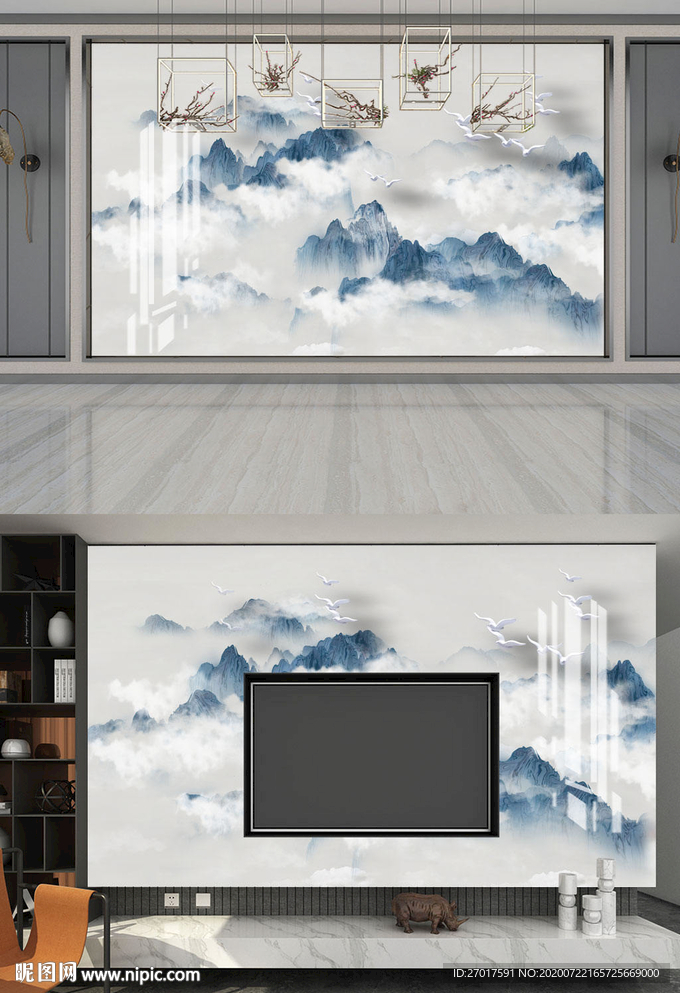 圆形轻奢大象装饰画