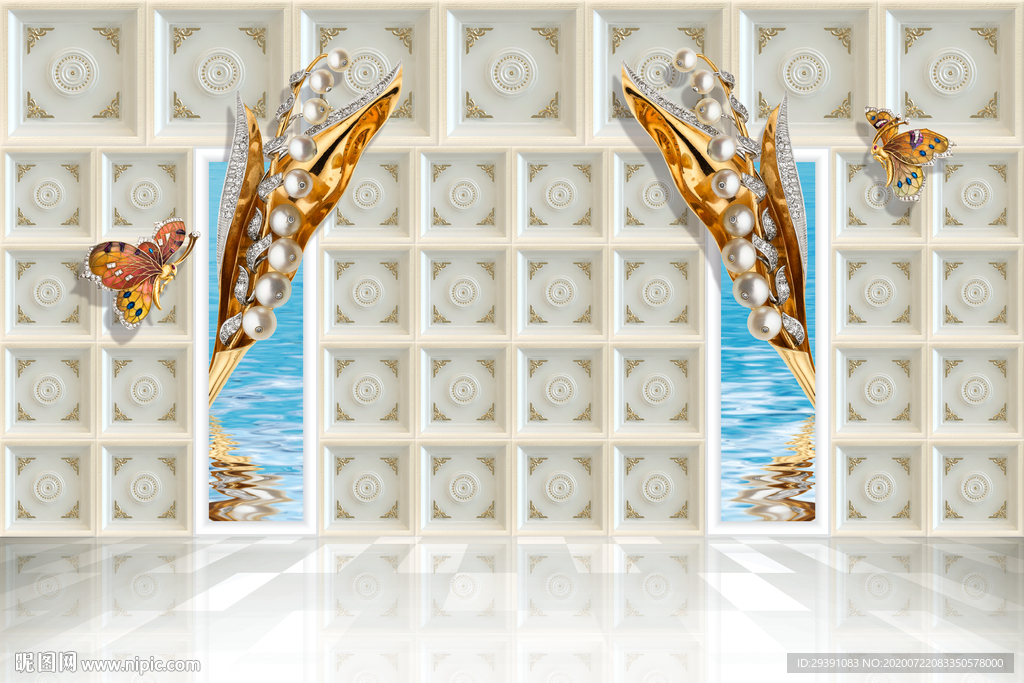 欧式3d珠宝花背景墙图片