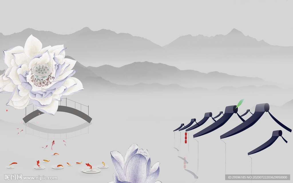 荷花新热款山水画 tif分层