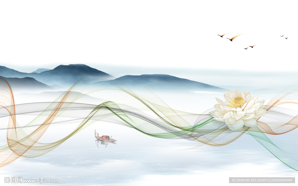 新中式新热款山水画 tif分层