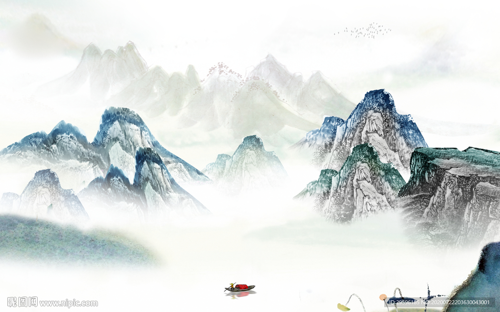 中式新热款山水画 tif分层