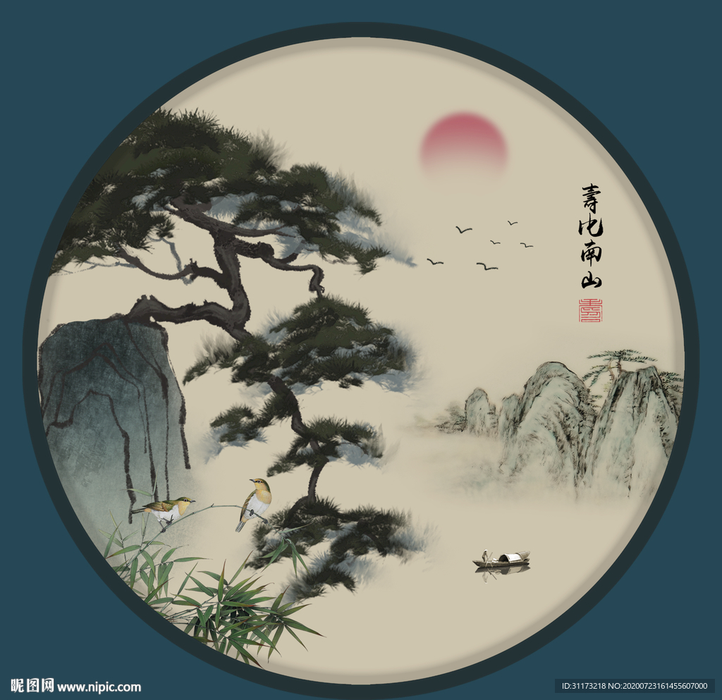 富贵长寿圆形装饰画