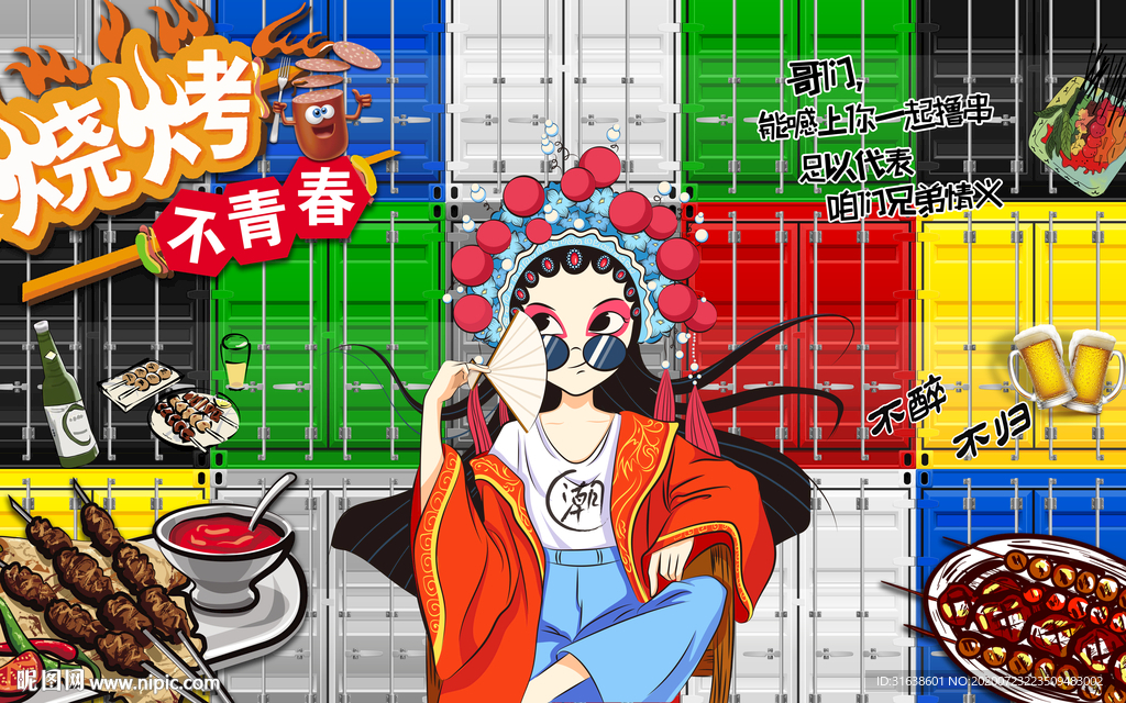 撸串烧烤店背景墙