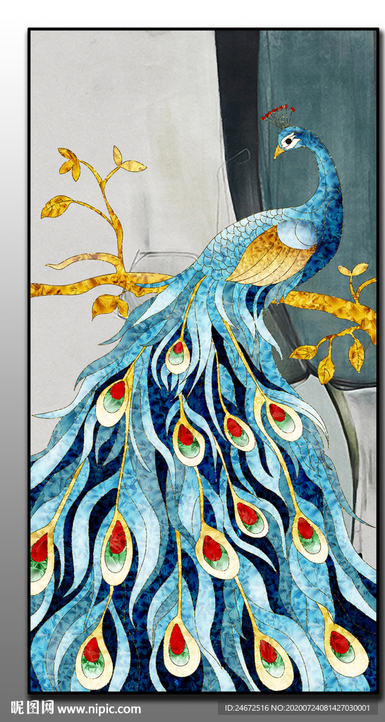 珐琅彩孔雀晶瓷画