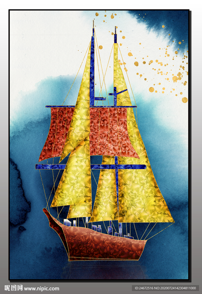 金箔轮船装饰画