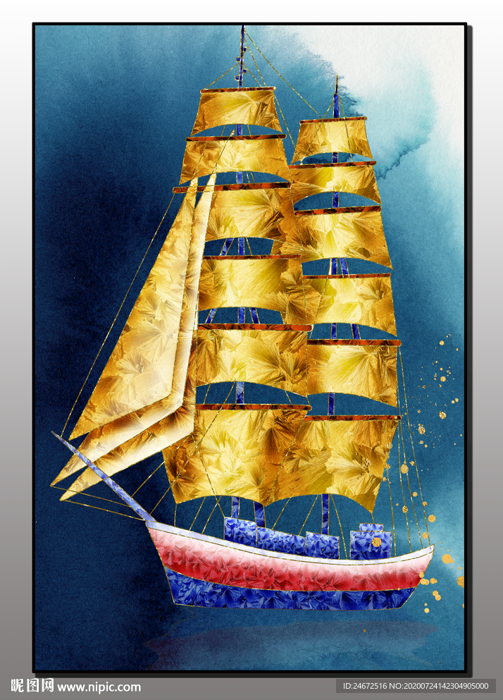 金箔轮船装饰画