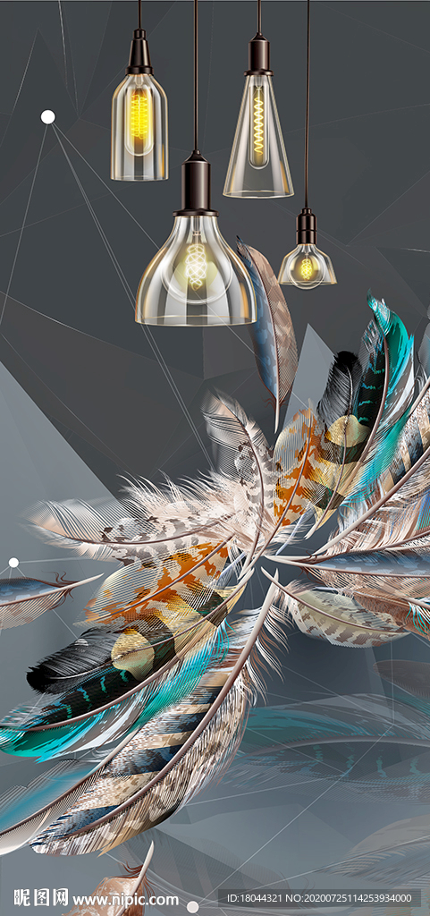 抽象羽毛吊灯装饰画玄关