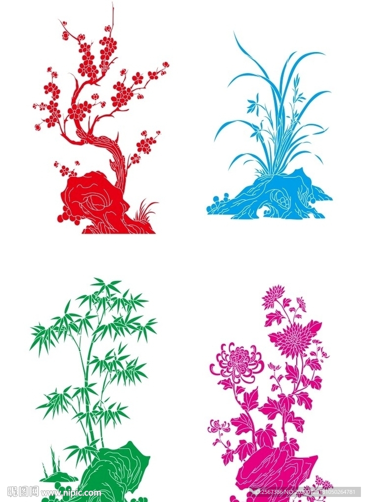 梅兰竹菊矢量图图片