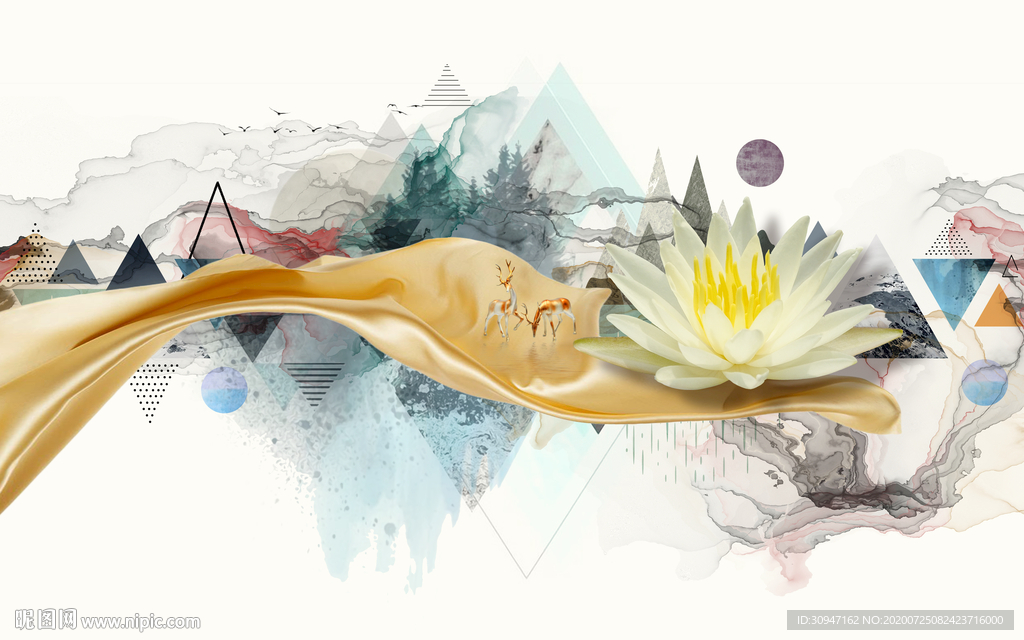 荷花现代新山水画 TIF分层