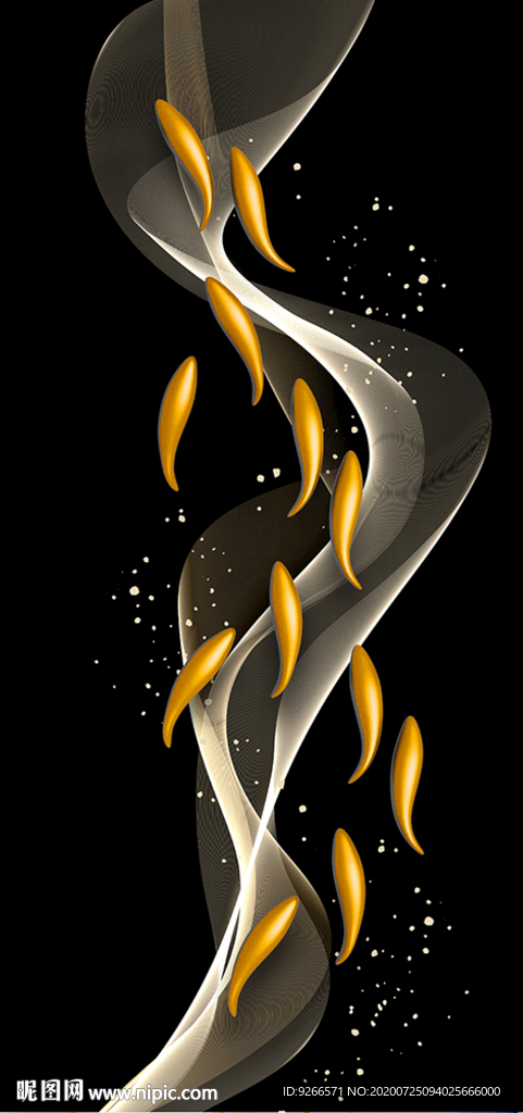 九鱼图抽象线条玄关晶瓷画装饰画