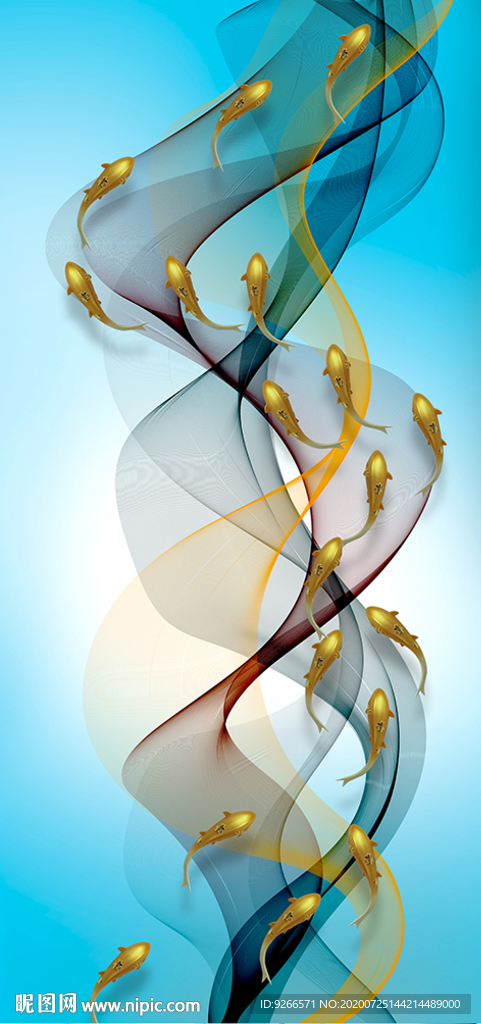 九鱼图抽象线条玄关晶瓷画装饰画