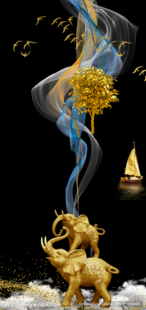 大象抽象线条玄关晶瓷画装饰画