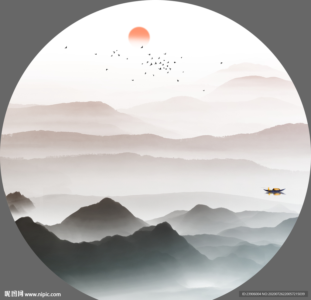 圆形山水装饰画 圆形山水