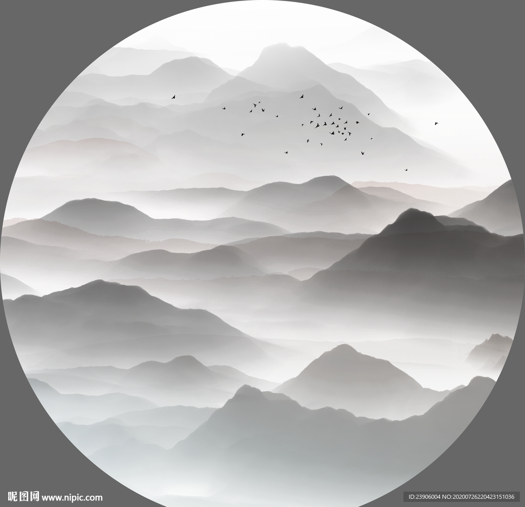 圆框山水画 水墨山水画