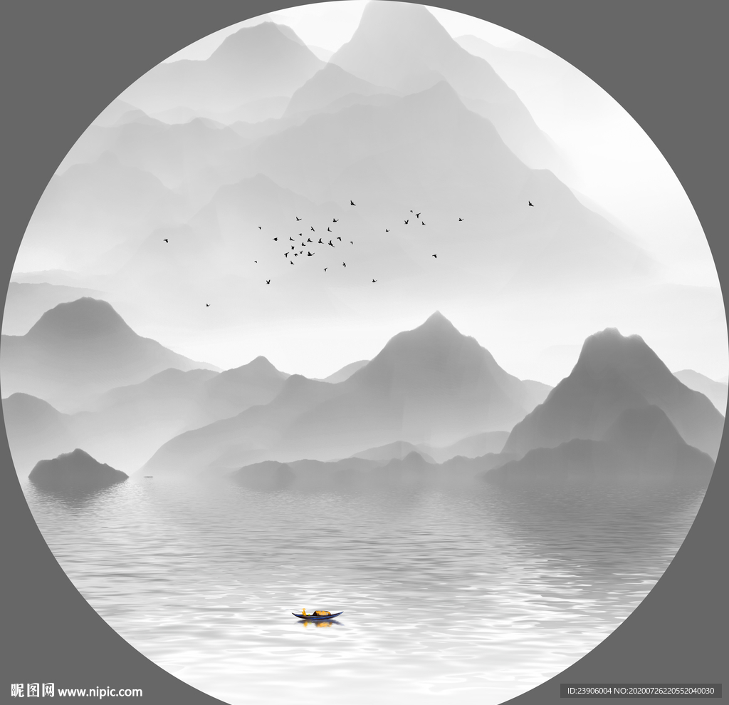 圆形山水画 山水画