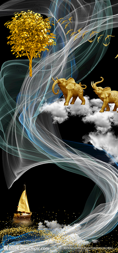 石来运转大象玄关晶瓷画装饰画