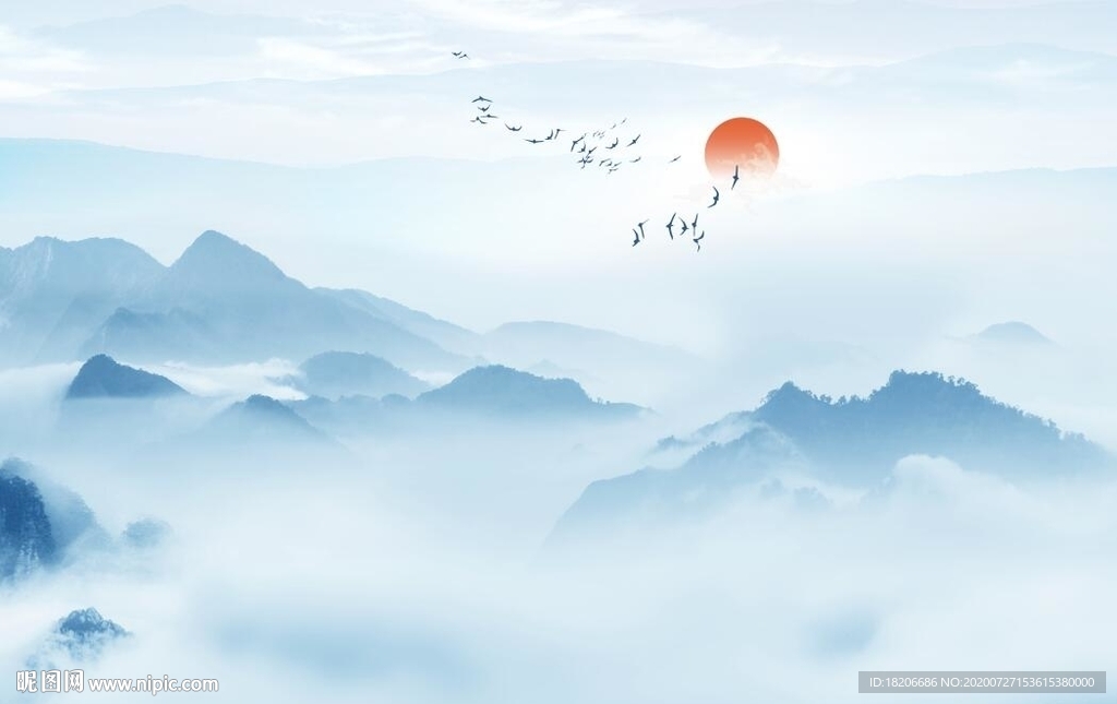 新中式远山意境山水背景墙