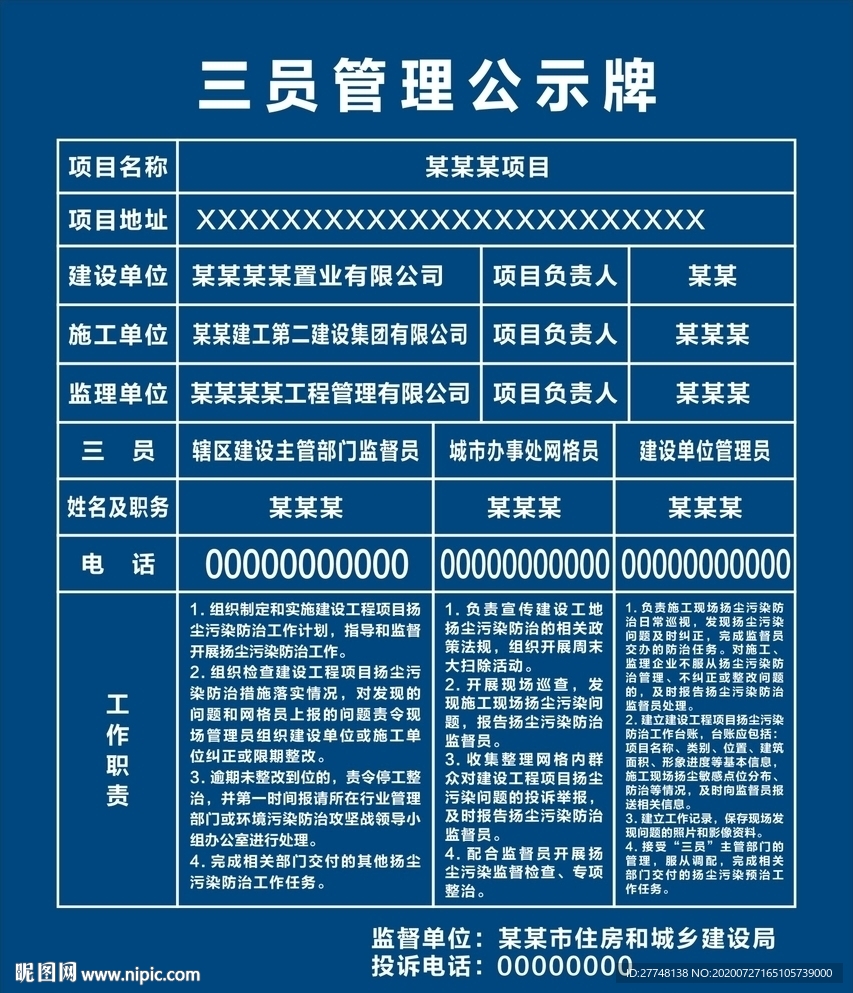 三员管理公示牌