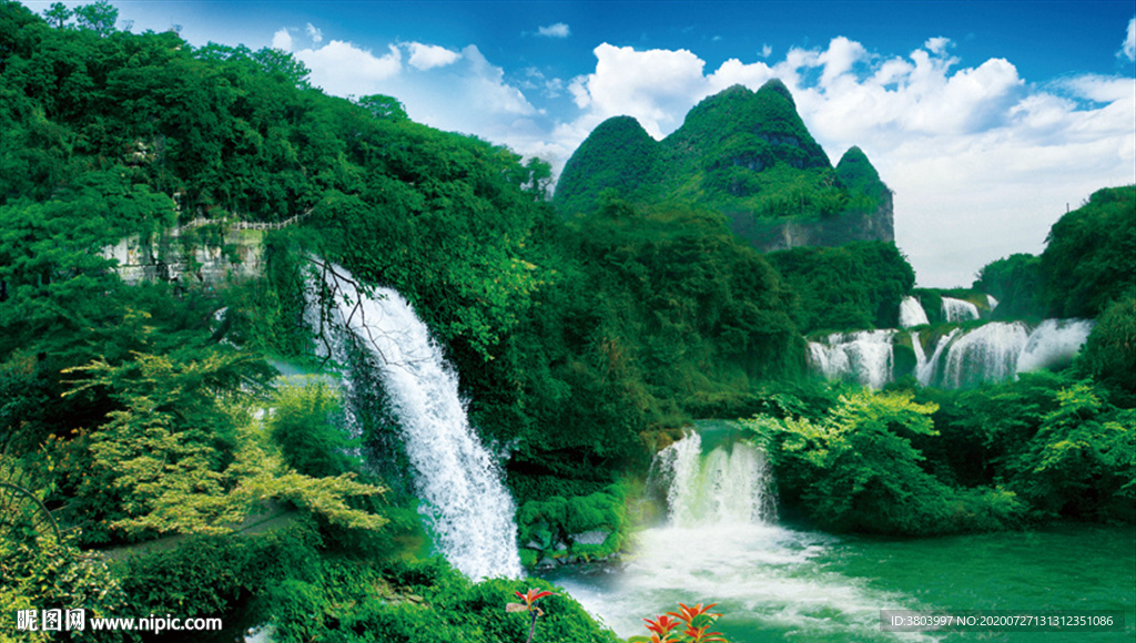 瀑布山水风景画