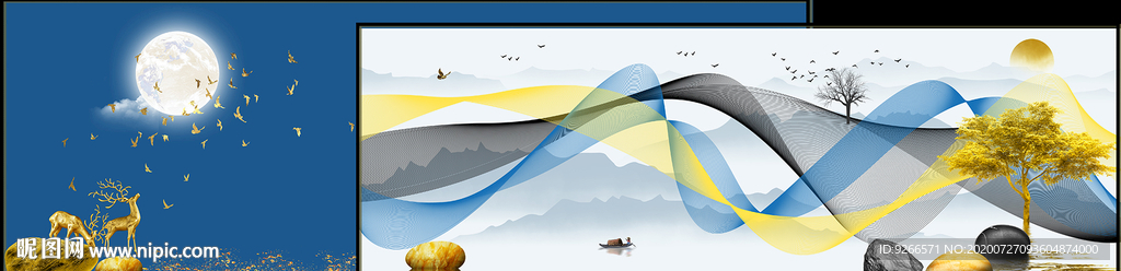 画中画麋鹿山水横幅卧室装饰画