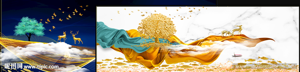 画中画麋鹿山水横幅卧室装饰画