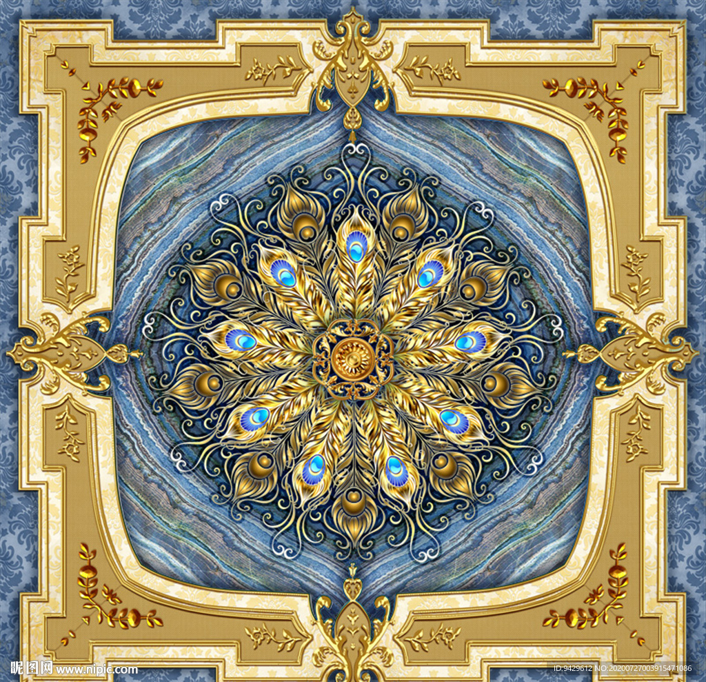 黄金转运轮浮雕地毯天顶壁画