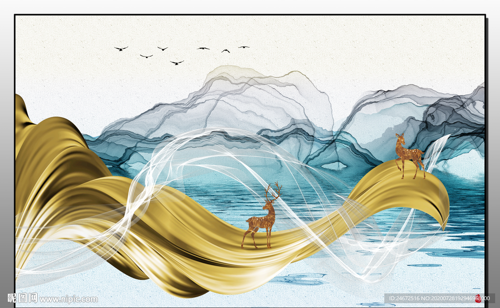 轻奢抽象线条画 意境山水画
